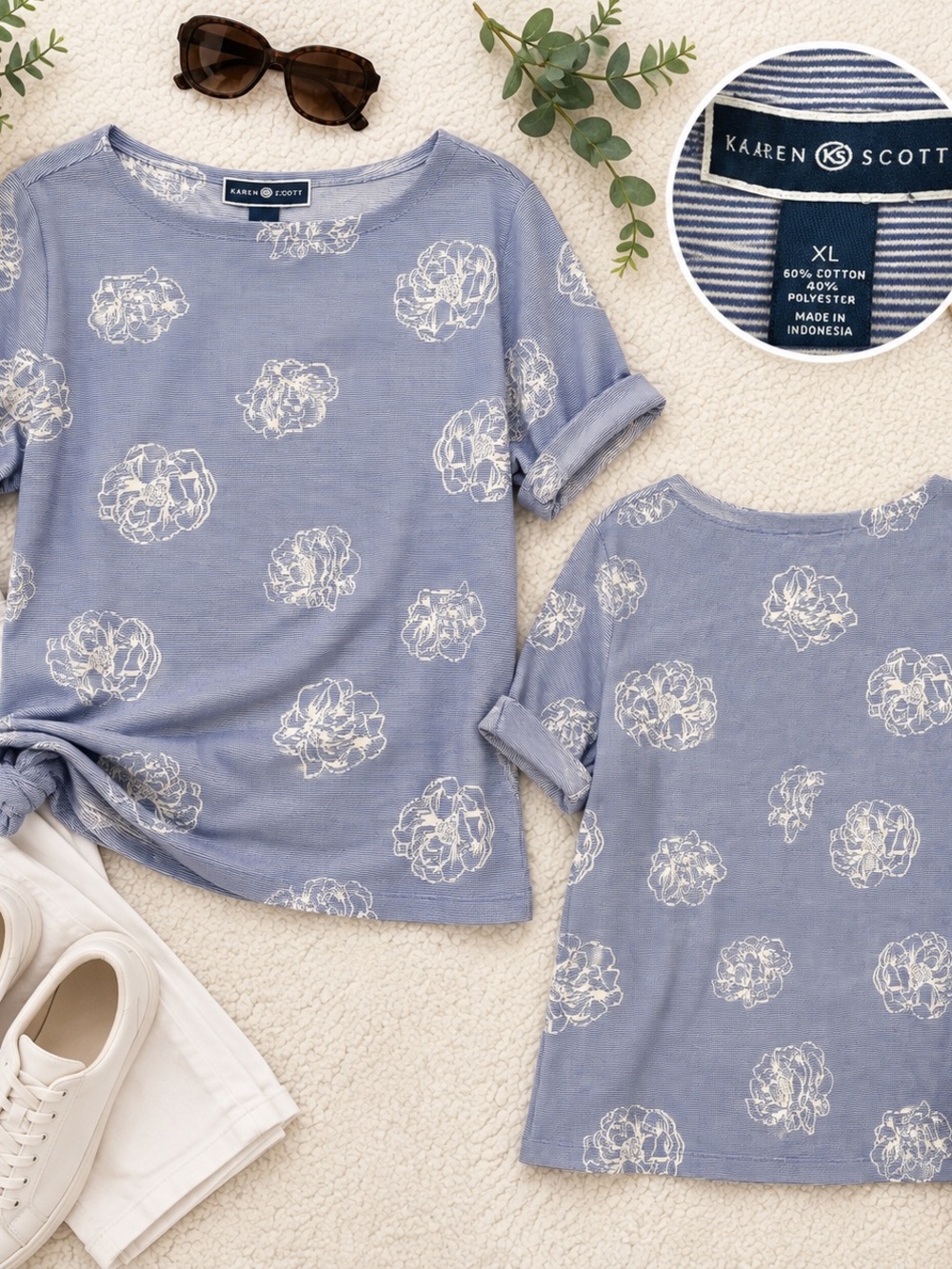 Karen Scott Kids' Blue Floral Short-Sleeve Top